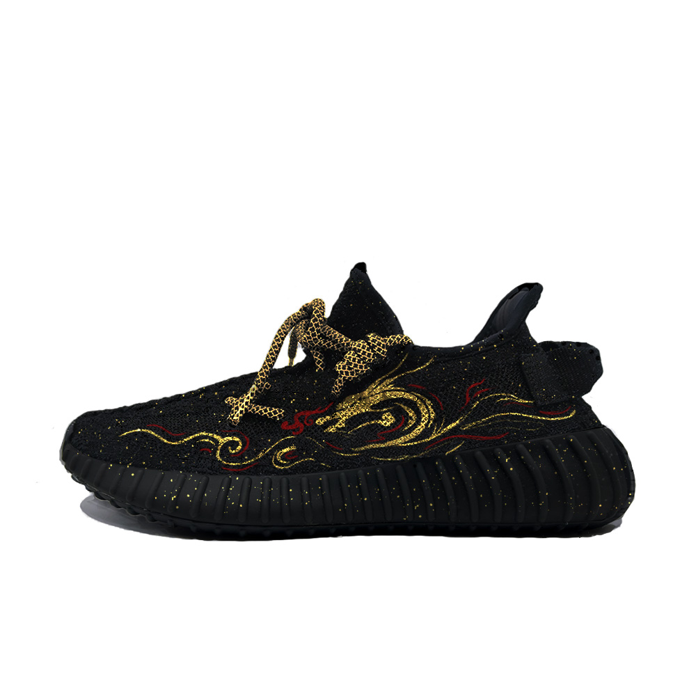 Adidas Originals Yeezy Boost 350 V2 Day Of The Golden Dragon Lightweight Low Top Casual Shoes Unisex Black Gold
