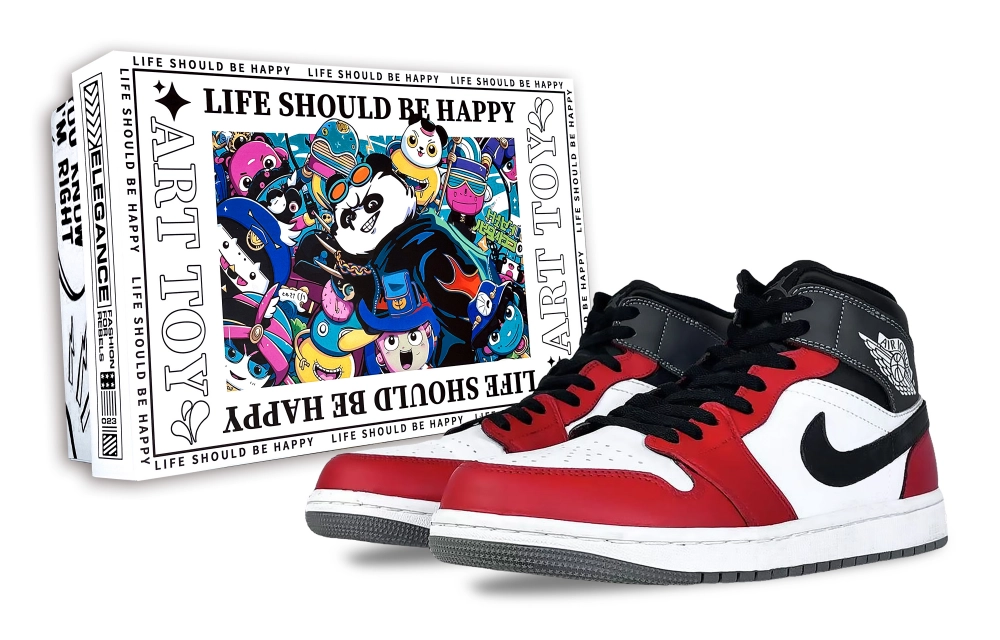 Jordan Air Jordan 1 Trendy Toy Box Abrasion Resistant Mid top Vintage Basketball Shoes Men's Black Red