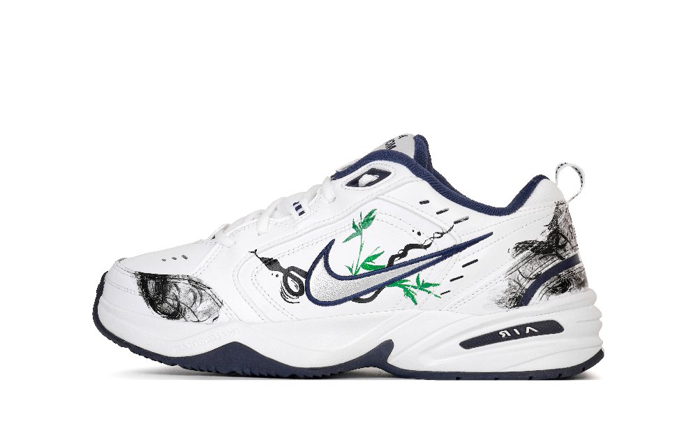 Nike Air Monarch 4 Bamboo Leaf Green Slip-Resistant Low-Top Chunky Sneakers Unisex Black Blue White