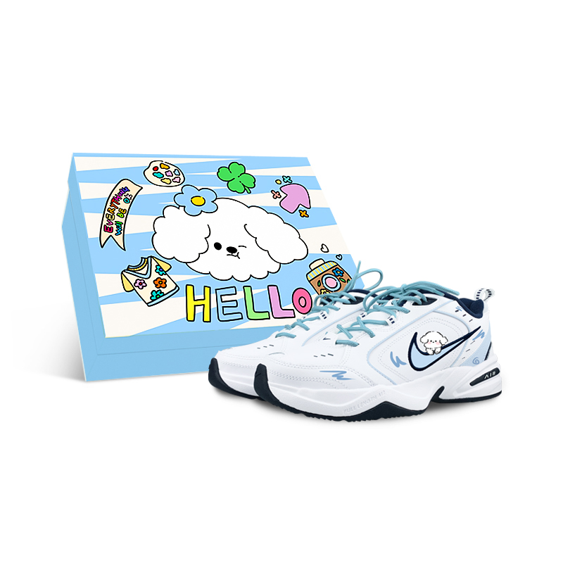 Nike Air Monarch 4 Slip Resistant Low top Chunky Sneakers Unisex White Blue