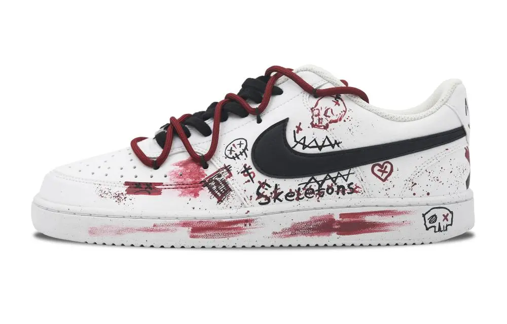Nike Court Vision 1 Low Skeletons Slip Resistant Abrasion Resistant Low top Skateboard Shoes Men's White Red