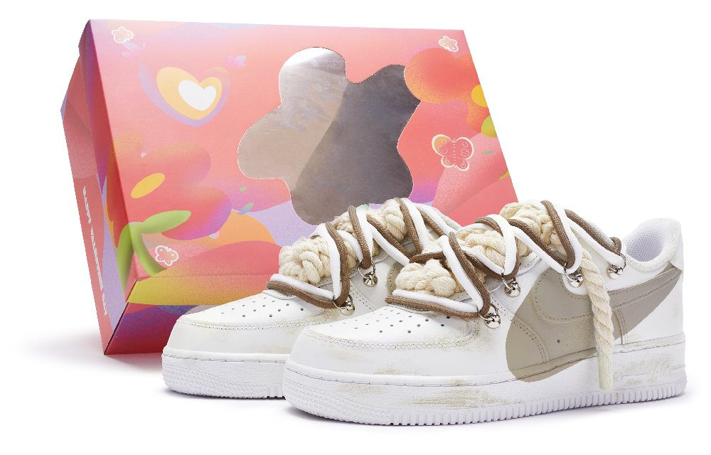 Nike Air Force 1 07 Anti Slip Wear Resistant Low Top Skateboard Shoes Men's White Khaki