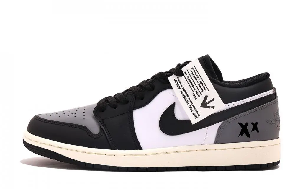 Jordan Air Jordan 1 Abrasion Resistant Coverage Low top Vintage Basketball Shoes Unisex Black Gray
