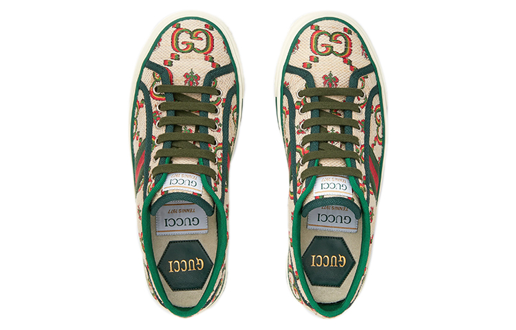 GUCCI Tennis 1977 Low Top Stylish Skateboarding Shoes Women's Beige Green купить в интернет-магазине Yoocart с быстрой доставкой по России.