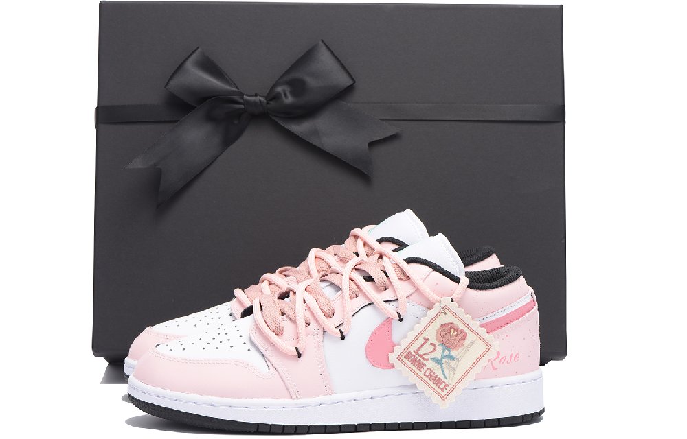 Jordan Air Jordan 1 Chestnut Slip-Resistant Coverage Low-Top Vintage Basketball Shoes GS White Pink