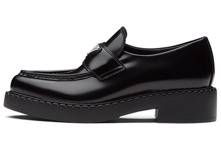 PRADA Brushed Leather Pointy Monolith Loafers 'Black' Women's