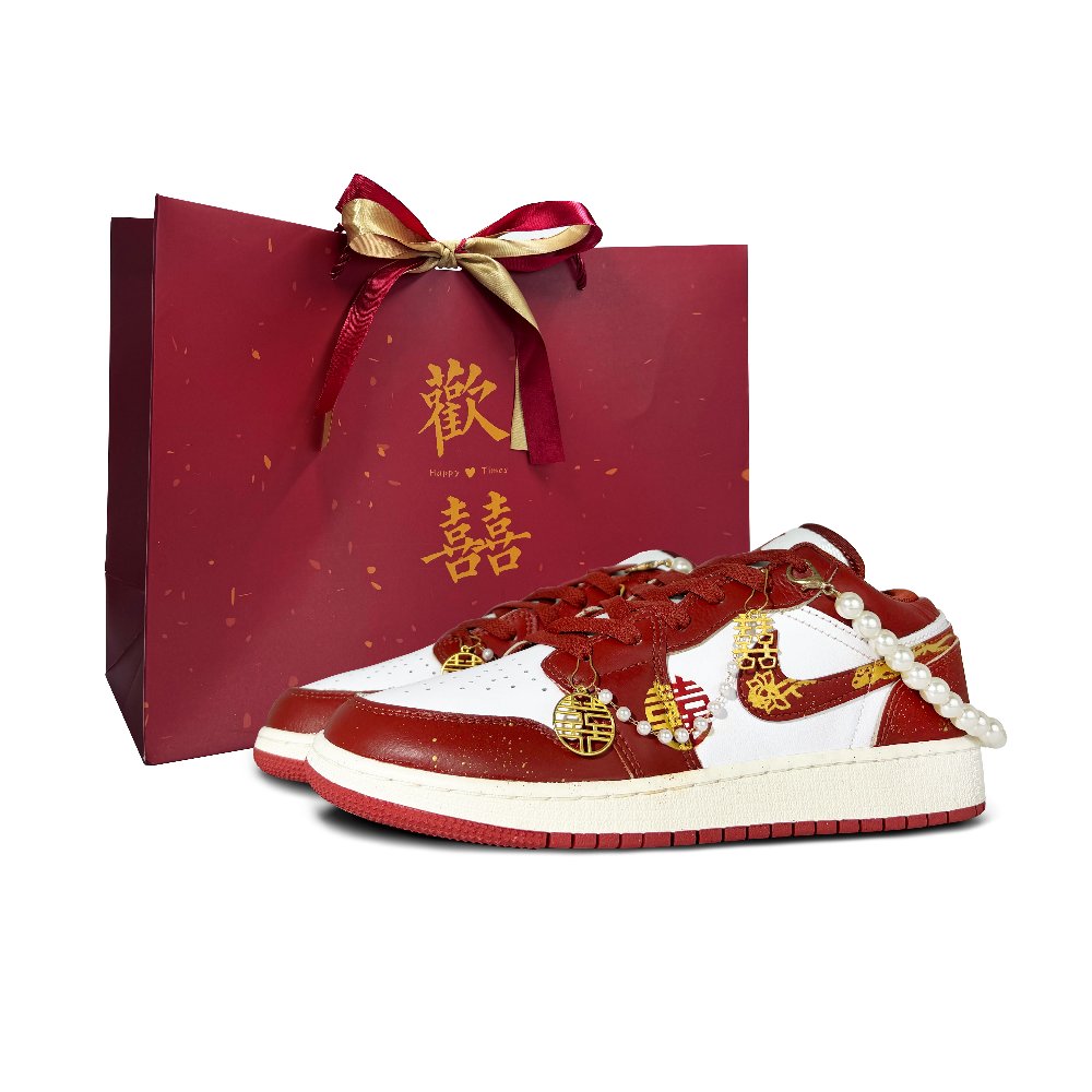 Jordan Air Jordan 1 Blooming Flowers And Full Moon Abrasion Resistant Low Top Vintage Basketball Shoes GS Red Gold