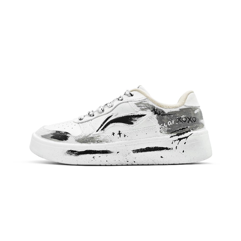 LiNing Pontoon Boats Lightweight Breathable Height Increasing Low Top Skateboard Shoes Unisex White Black
