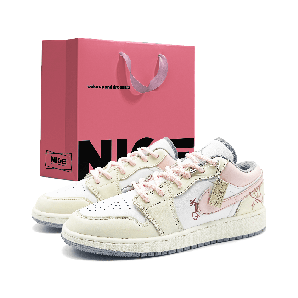 Jordan Air Jordan 1 Cushioning, Wear Resistant Low top Vintage Basketball Shoes Women's Pink White
