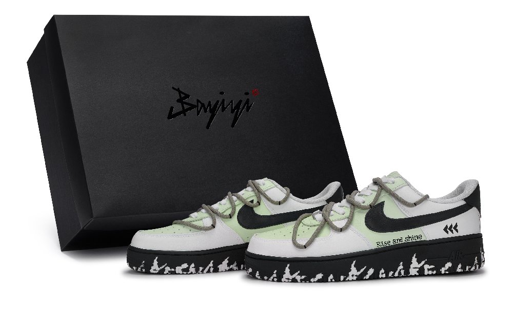 Nike Air Force 1 Low Top Skateboard Shoes Unisex Black And White Mint Green