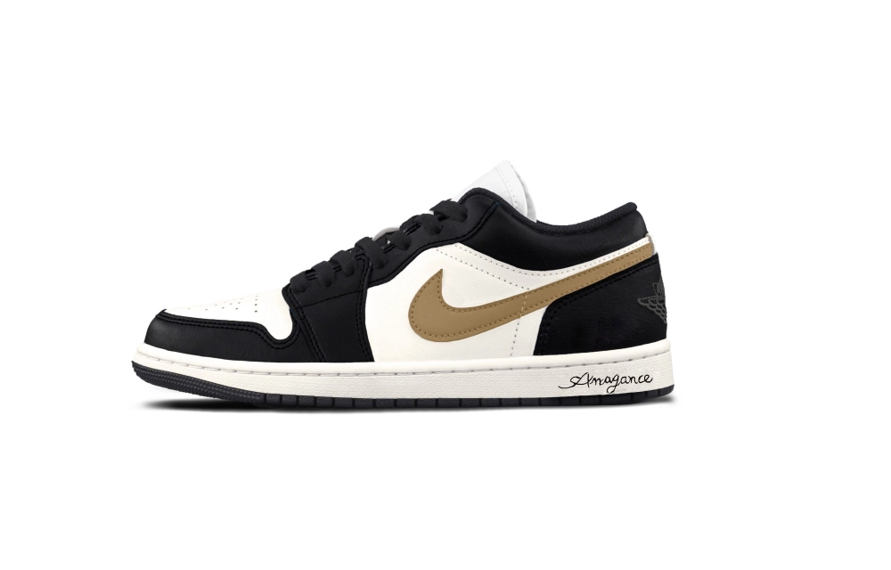 Jordan Air Jordan 1 Gold Hook Mocha Cushioning, Wear Resistant Low top Vintage Basketball Shoes Unisex Black