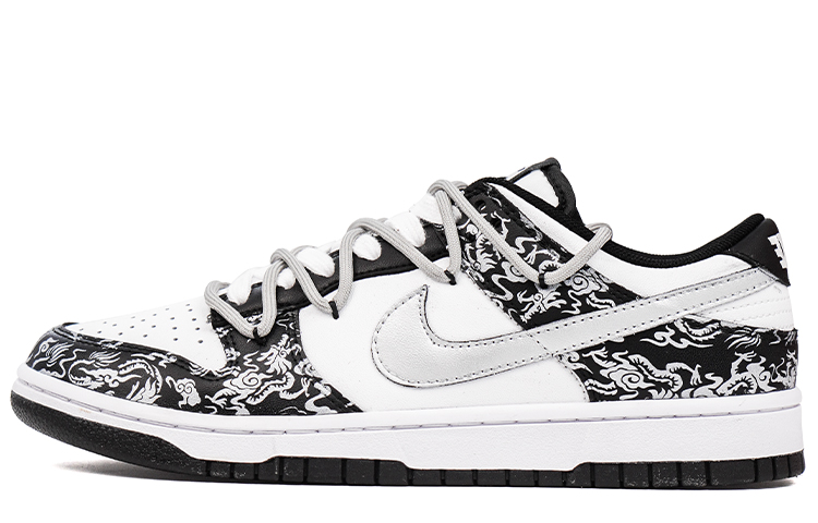 Nike Dunk Anti-Slip Wear-Resistant Low-Top Skateboard Shoes Men's Black White Silver