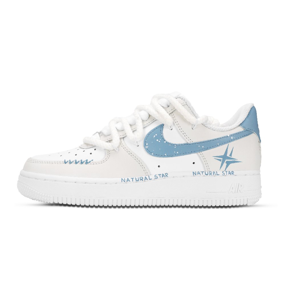 Nike Air Force 1 Natural Little Twin Stars Abrasion Resistant Low Top Skateboard Shoes Unisex Blue White Gray