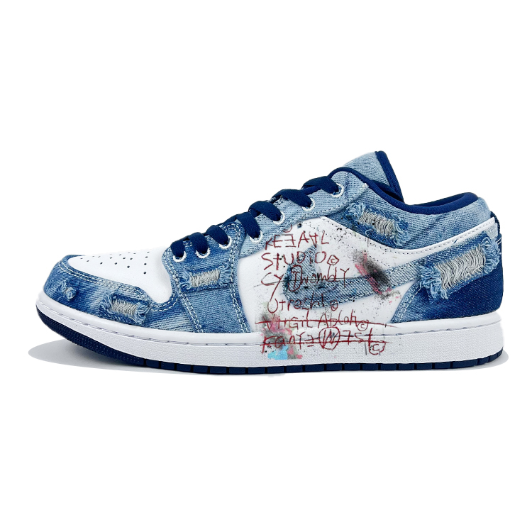 Jordan Air Jordan 1 Non-slip Wear-resistant Shock Absorption Low-Top Vintage Basketball Shoes Men's White Blue