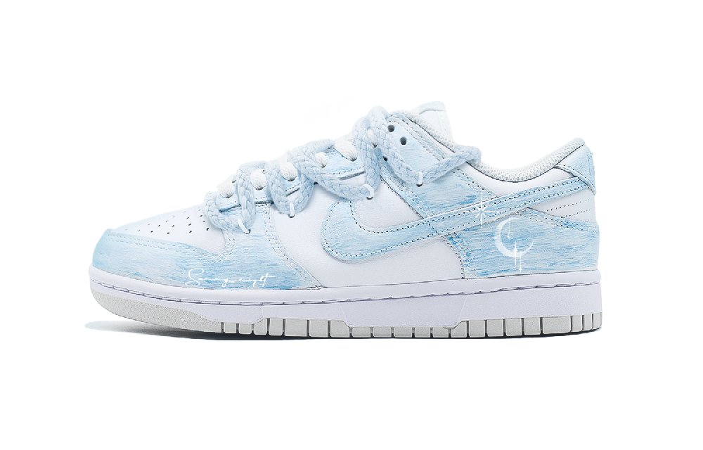 Nike Dunk Retro 'Grey Fog' Star Moon Illusion Abrasion Resistant Low Top Skateboard Shoes Unisex Blue White