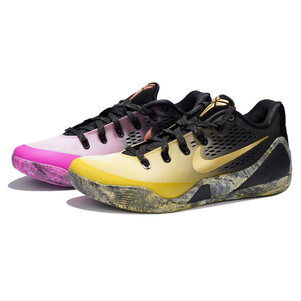 Nike Kobe 9 Abrasion Resistant Low Top Basketball Shoes Unisex Black Yellow Pink