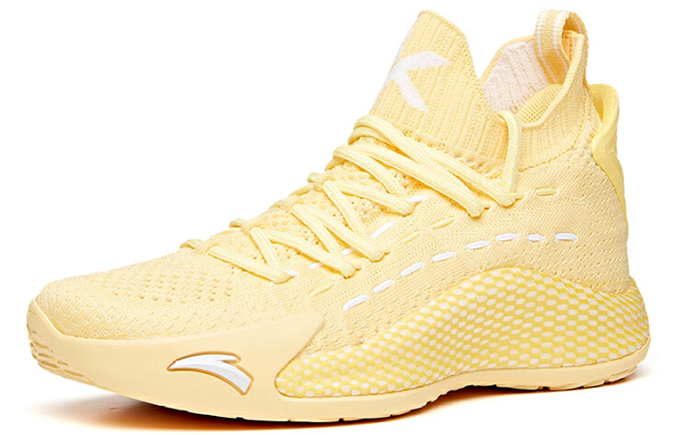 PECHOIN x Anta Shock Absorbers Slip Resistant Abrasion Resistant Mid top Basketball Shoes Women's Yellow White