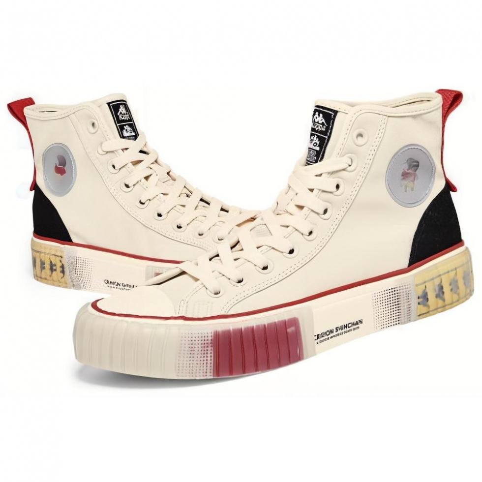 SHINCHAN x Kappa Anti Slip Wear Resistant High Top Skateboard Shoes Unisex White Red купить в интернет-магазине Yoocart с быстрой доставкой по России.