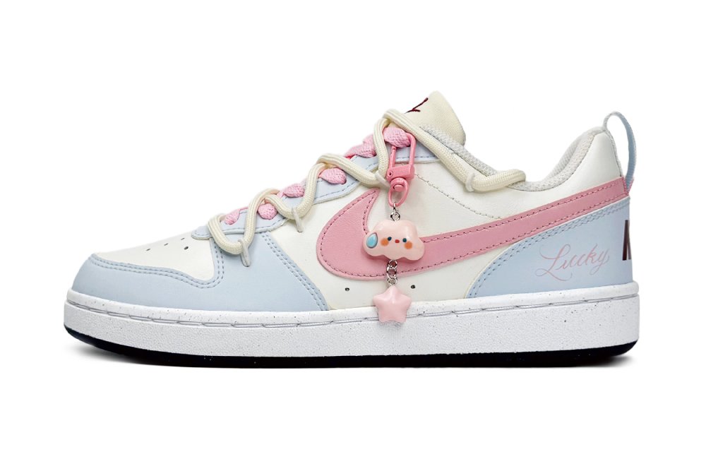 Nike Court Borough Low Slip-Resistant Cushioning Wear-Resistant Low-Top Skateboard Shoes GS Blue Pink