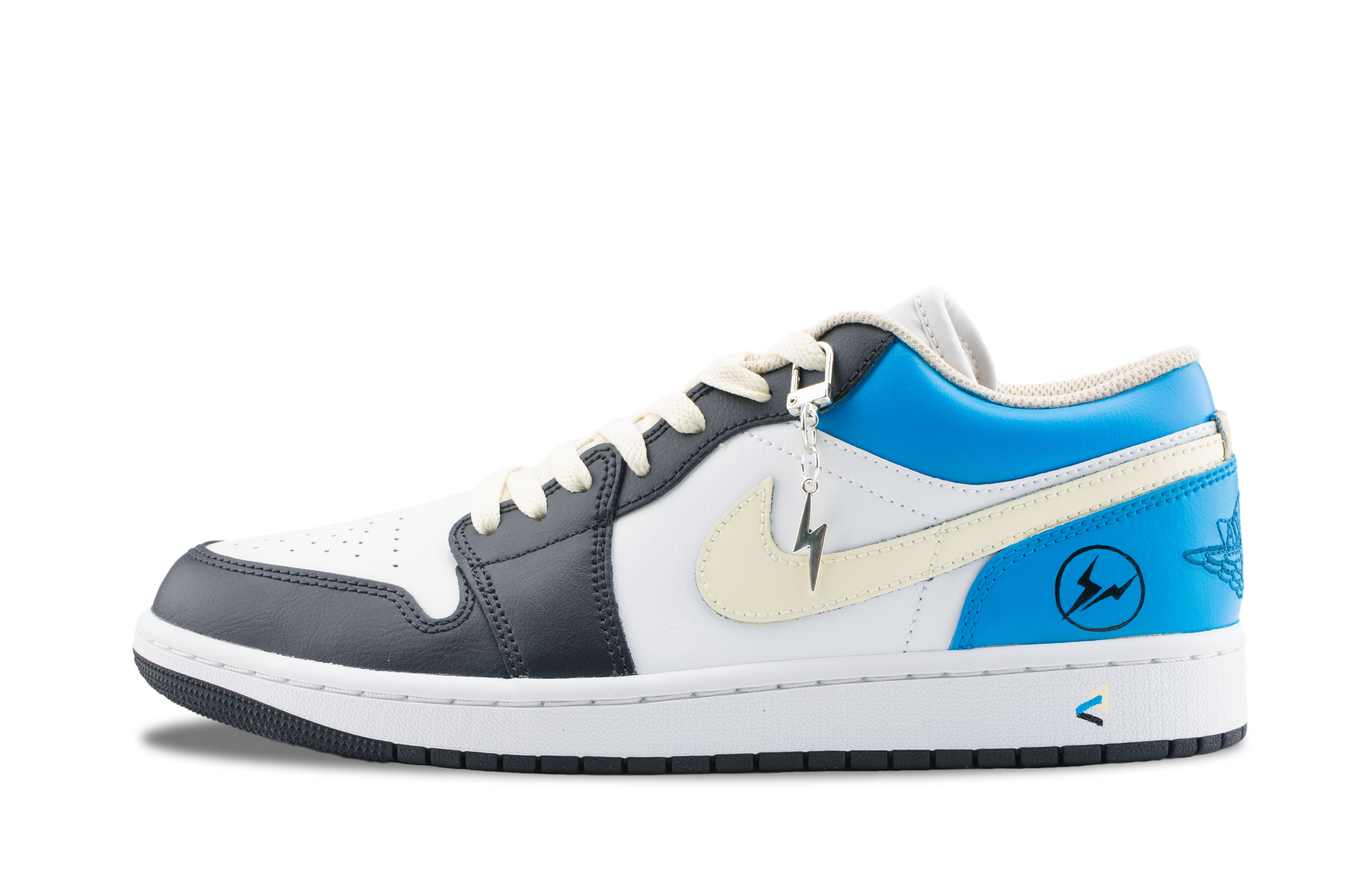 Jordan Air Jordan 1 Lightning 2.0 Abrasion Resistant Low Top Vintage Basketball Shoes Unisex White Blue Black купить в интернет-магазине Yoocart с быстрой доставкой по России.