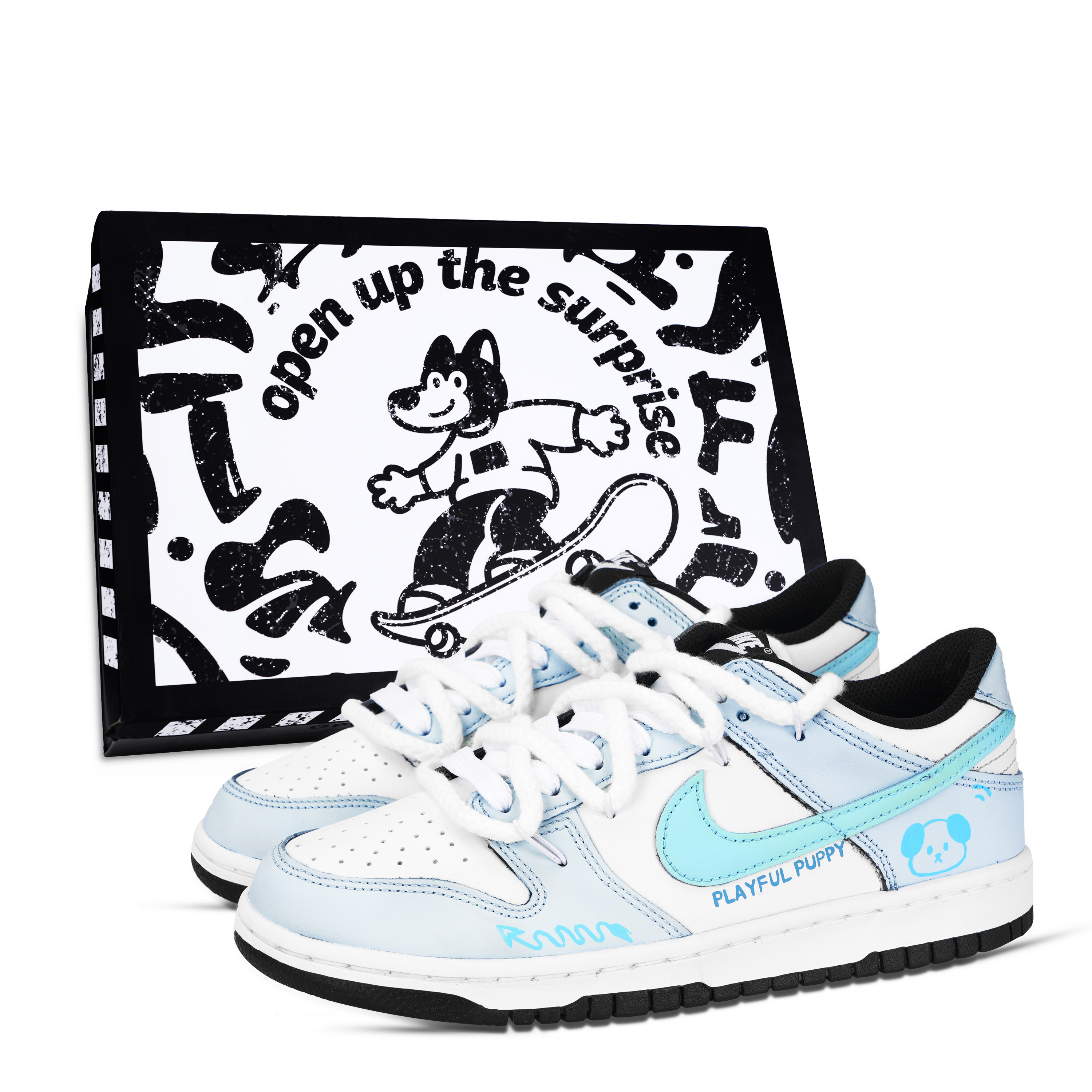 Nike Dunk Naughty Puppy Abrasion Resistant Low top Skateboard Shoes Unisex Blue White