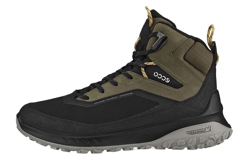 Ecco Anti Slip Wear Resistant High Top Running Shoes Men's Black Green
