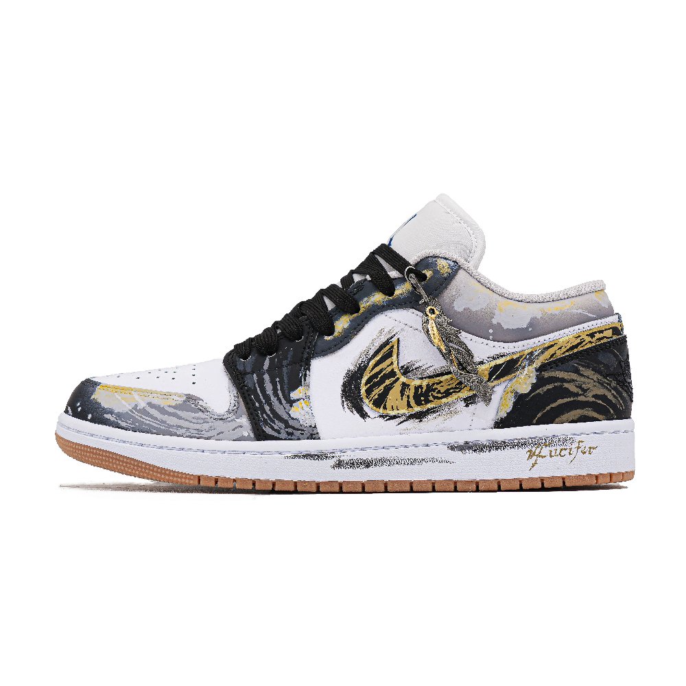 Jordan Air Jordan 1 Lucifer Abrasion Resistant Low Top Vintage Basketball Shoes Men's Black Gold