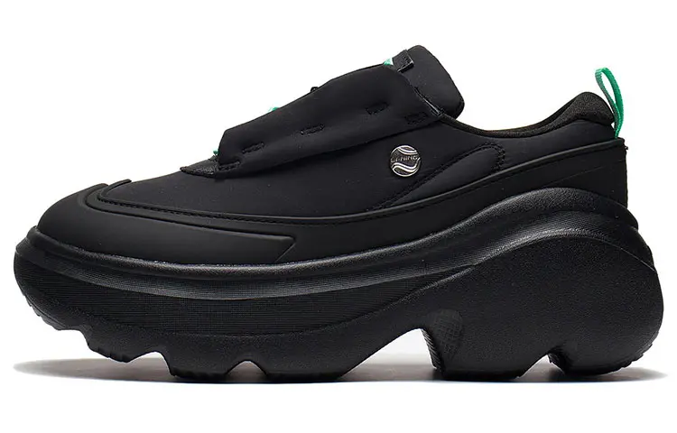 LiNing Puff Cushioned Anti-Slip Wear-Resistant Lightweight Height Increasing Low-Top Casual Shoes Women's Black Green