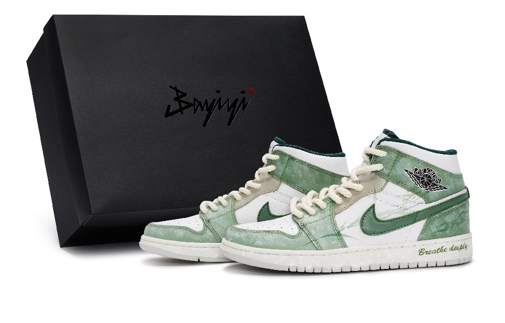 JORDAN Air Jordan 1 Vintage Basketball Shoes Unisex Mid top White/Green