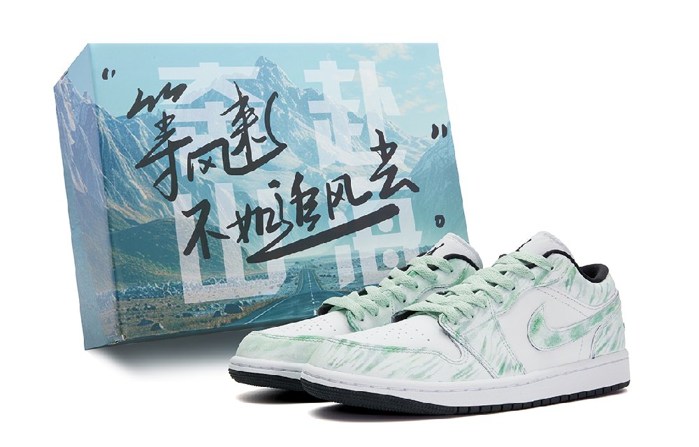 Jordan Air Jordan 1 Anti Slip Wear Resistant Low Top Vintage Basketball Shoes Unisex White Green