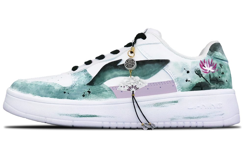LiNing Pontoon Boats Cushioned Wear-Resistant Height Increasing Low-Top Skateboard Shoes Men's White Green