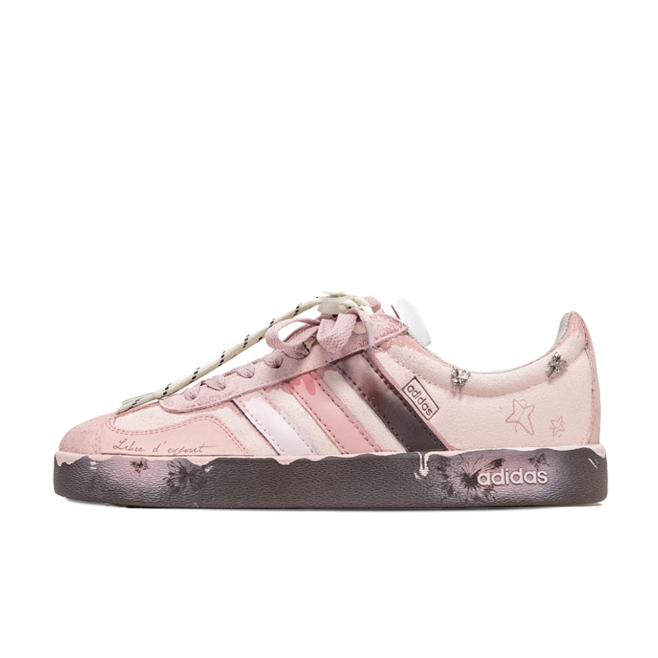 Adidas VL COURT 2.0 Da Vinci, Box, Pink Butterfly Shock Absorbers Low Top Skateboard Shoes Unisex Pink Brown