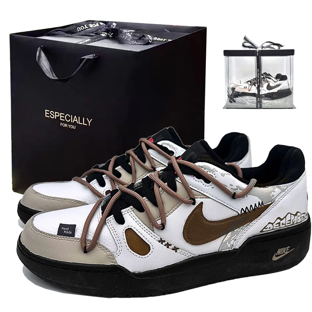 Nike Full Force Wilderness, Box, Boyfriend Abrasion Resistant Low top Skateboard Shoes Men's White Coffee