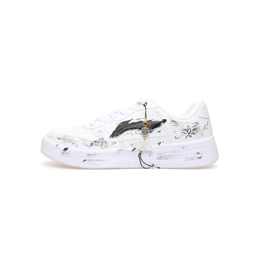 LiNing Pontoon Boats Slip Resistant, Abrasion Resistant, Breathable Low Top Skateboard Shoes Unisex White Black