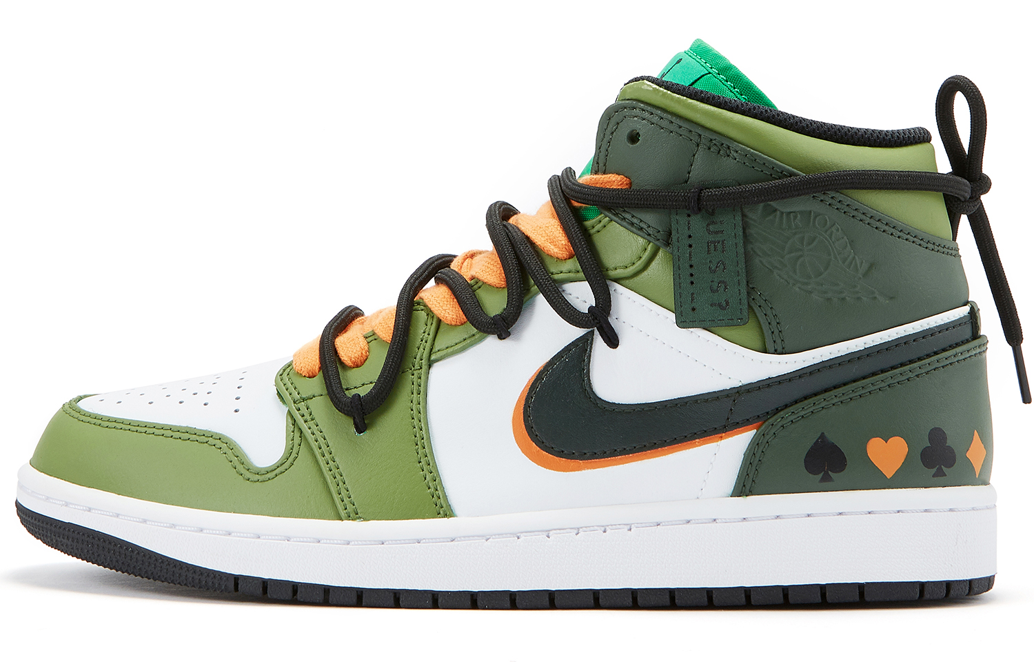 Jordan Air Jordan 1 Poker Cards Anti Slip Wear Resistant High Top Vintage Basketball Shoes Men's Green Orange White