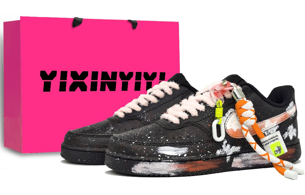 Nike Court Vision Low Abrasion Resistant Low Top Skateboard Shoes Unisex Black Orange