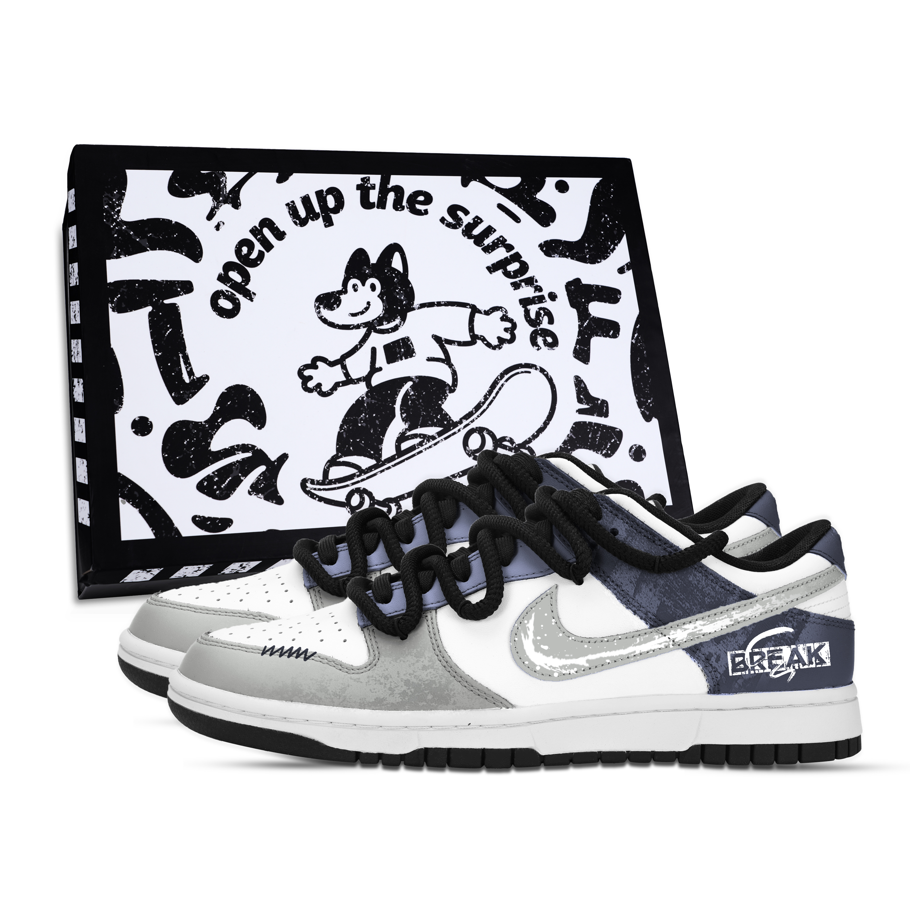 Nike Dunk Fragmented Dreams Slip Resistant Abrasion Resistant Low top Skateboard Shoes Unisex Black Gray Blue