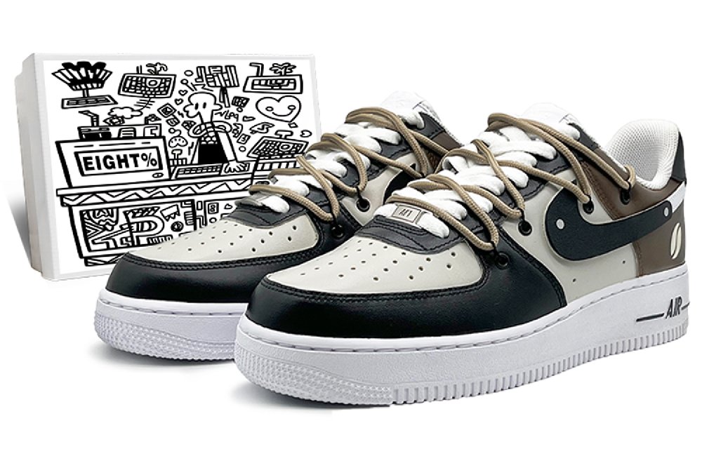 Nike Air Force 1 Anti-Slip Wear-Resistant Low-Top Skateboard Shoes Men's Black Brown