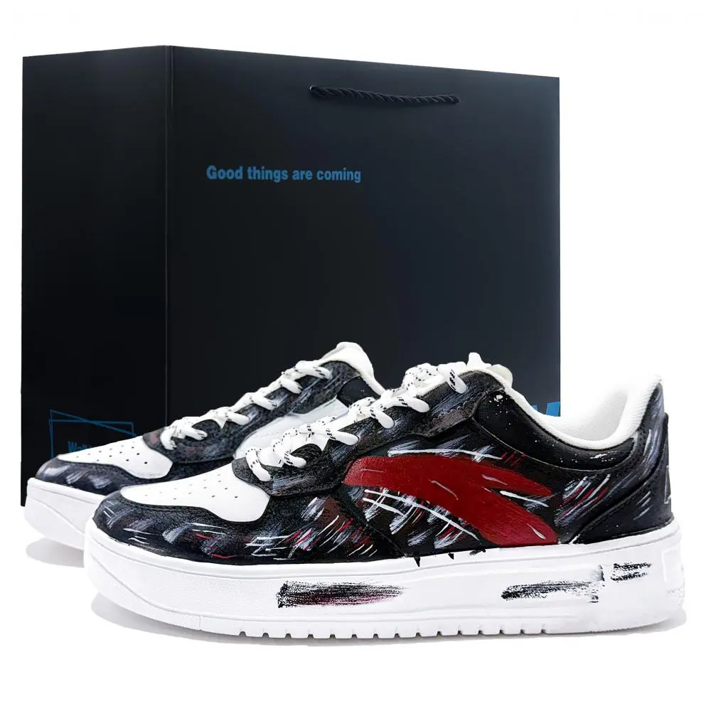 Anta Relaxed Slip Resistant Shock Absorbers Low Top Skateboard Shoes Men's Black Red