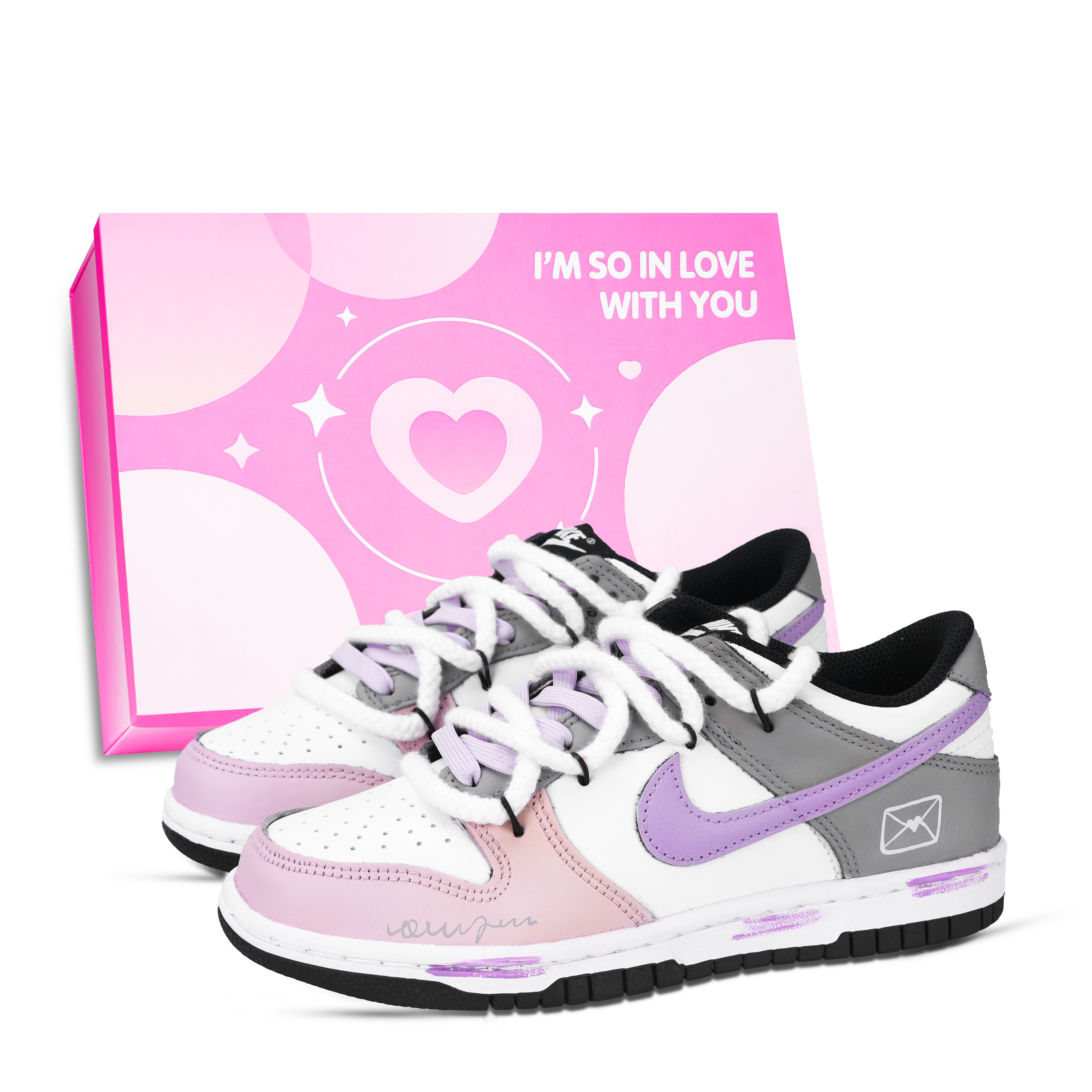 Nike Dunk Love Letter Abrasion Resistant Low top Skateboard Shoes Unisex Pink Purple Gray White