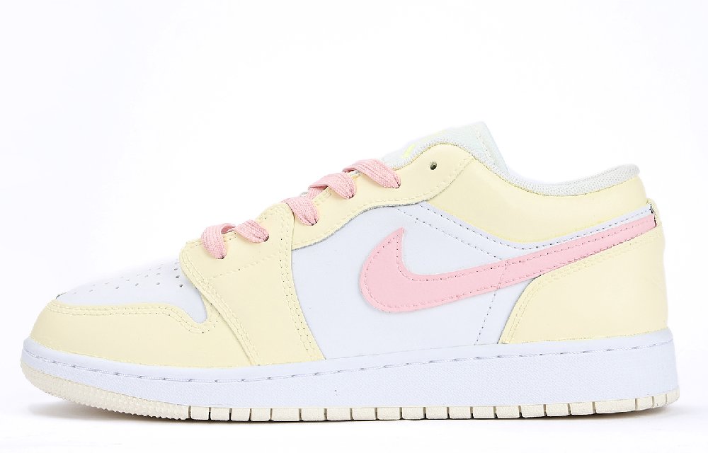 Jordan Air Jordan 1 Chestnut Slip-Resistant Moisture-Wicking Coverage Low-Top Vintage Basketball Shoes GS Yellow Pink