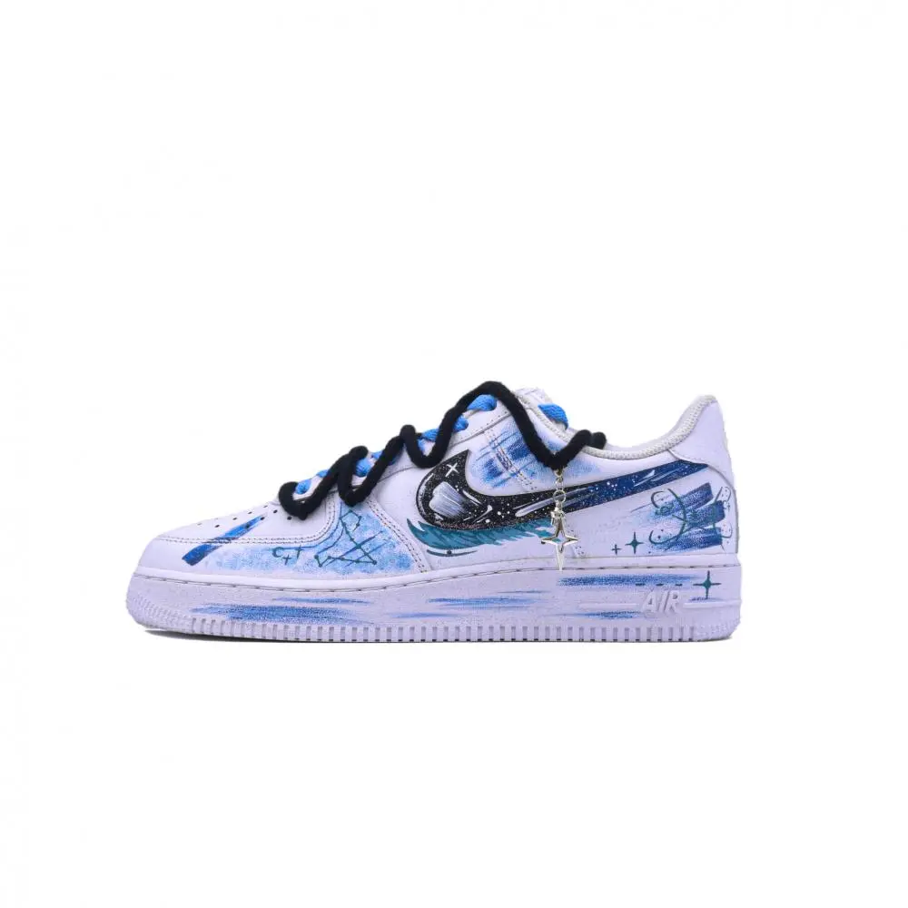 Nike Air Force 1 Singularity, 12 Constellation, Pisces Abrasion Resistant Low top Skateboard Shoes Unisex White Blue