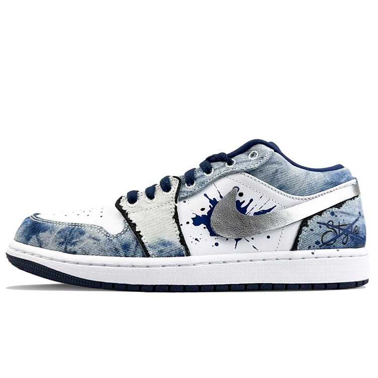 Jordan Air Jordan 1 Cushioning Anti-Slip And Wear-Resistant Low-Top Vintage Basketball Shoes Men's White Blue