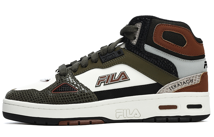 FILA FUSION Teratach Vintage Basketball Shoes Men's Mid Top Night Olive/Bright White/Black/Brown
