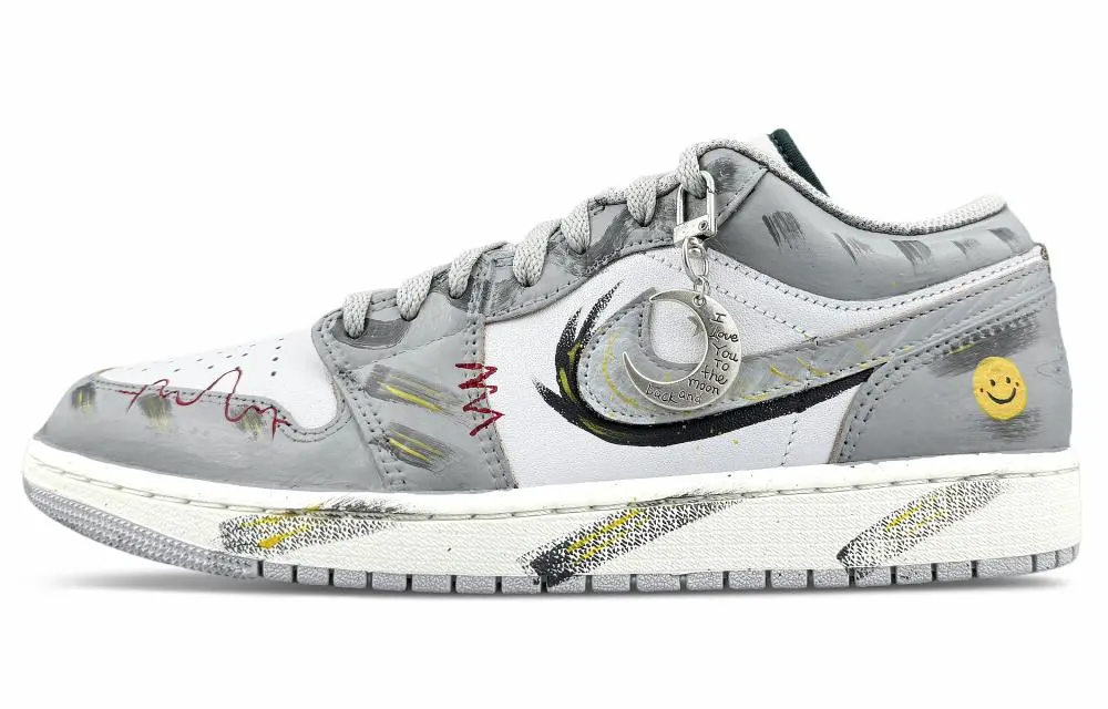 Jordan Air Jordan 1 Abrasion Resistant Low top Vintage Basketball Shoes Unisex Gray