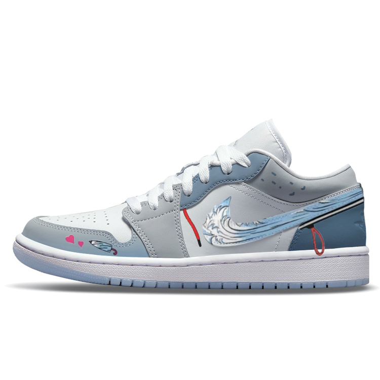 Jordan Air Jordan 1 Low Top Vintage Basketball Shoes Women's Gray White Blue