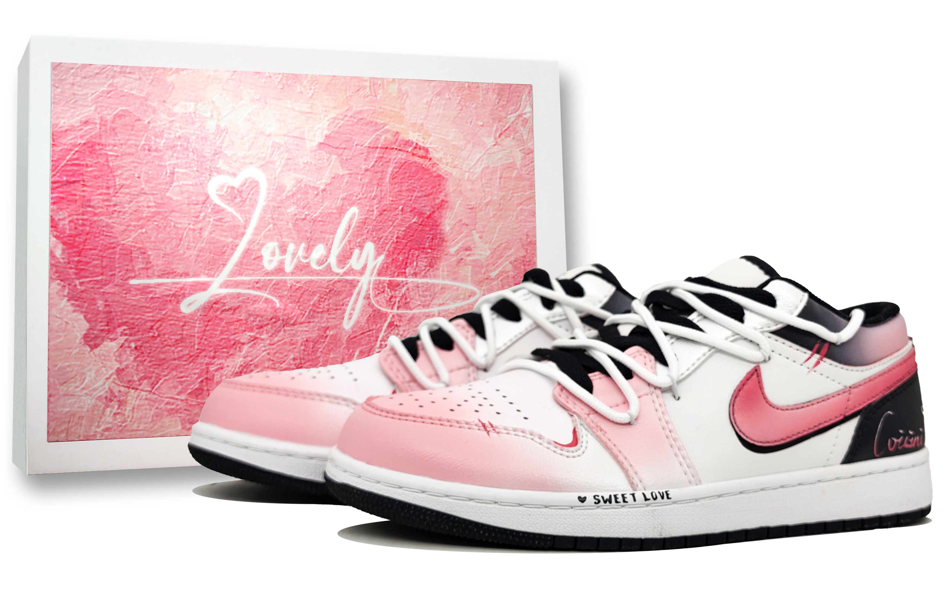 Jordan Air Jordan 1 Cushioning Low top Vintage Basketball Shoes Unisex Love Pink