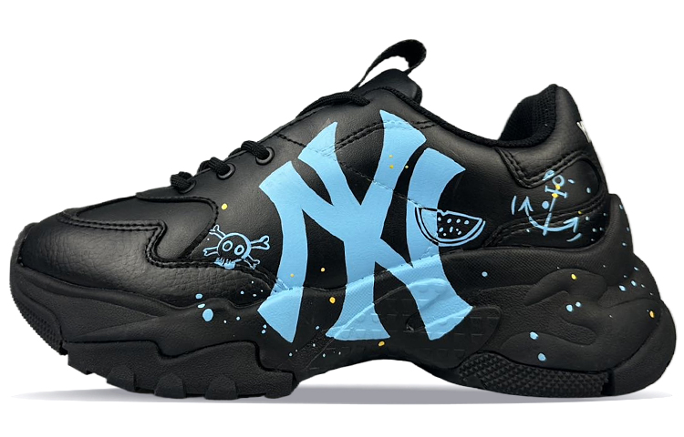 MLB Big Ball Chunky Wear-Resistant Height Increasing Low-Top Chunky Sneakers Unisex Black Blue