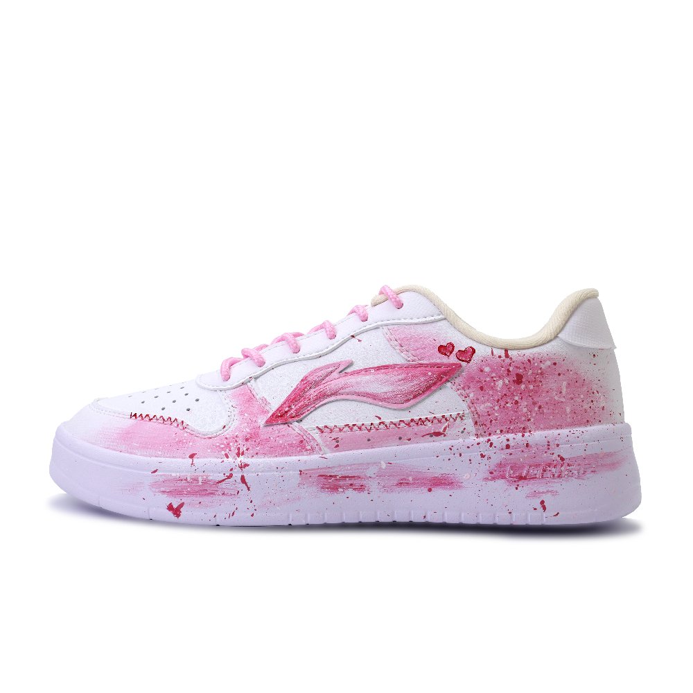 LiNing Pontoon Boats Abrasion Resistant, Lightweight, And Breathable Low Top Skateboard Shoes Unisex White Pink
