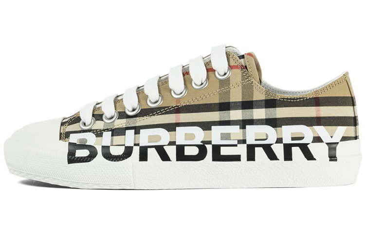 Burberry Logo Print Vintage Check Cotton Sneakers Archive Beige Women's